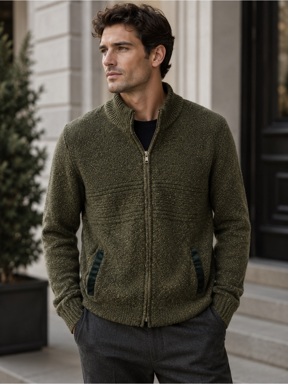 Pendleton Vintage Wool Full-Zip Olive Cardigan Sweater Jacket Sz L